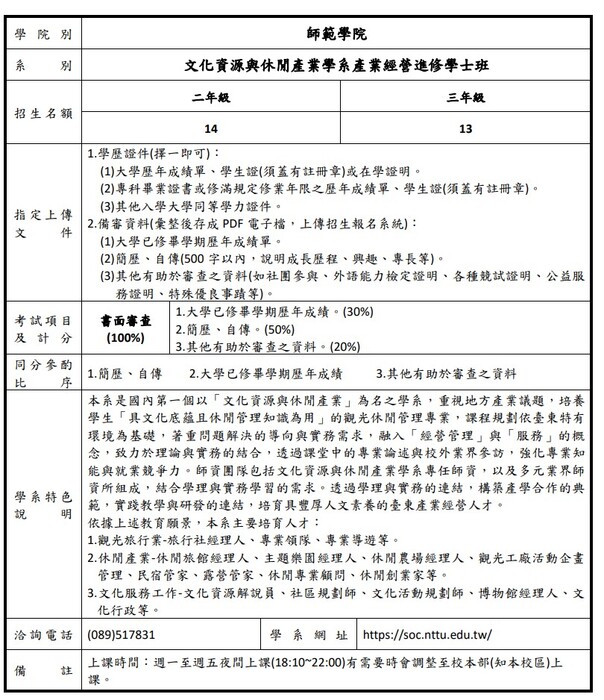 114文產經寒轉招生